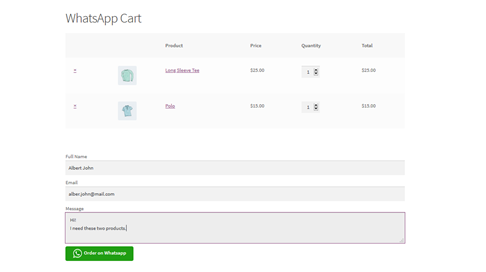 WhatsApp cart page